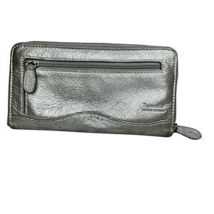Tignanello Silver Metallic Leather Zipper‎ Wallet